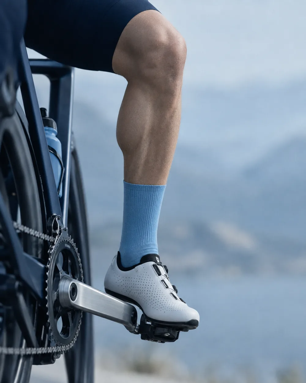 A cyclist's knee at the top of the pedal stroke