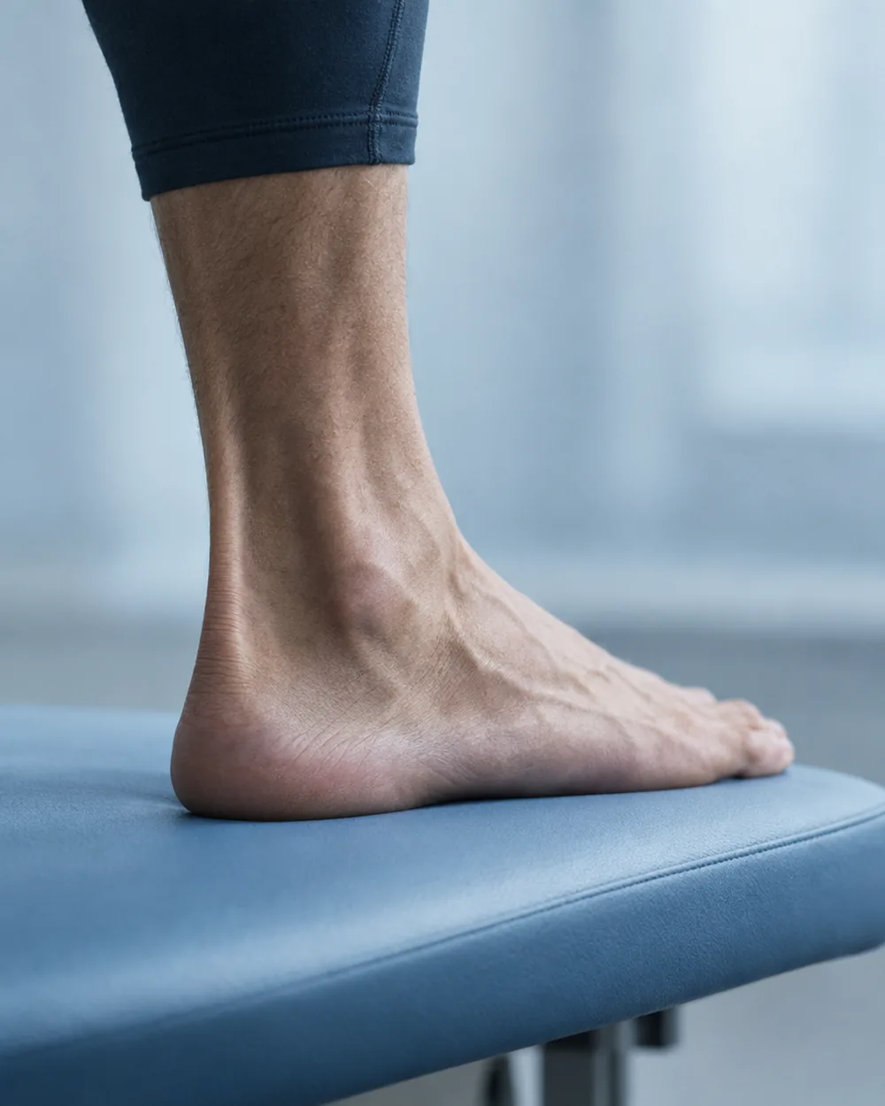 A runner's heel and Achilles in profile on a treatment table